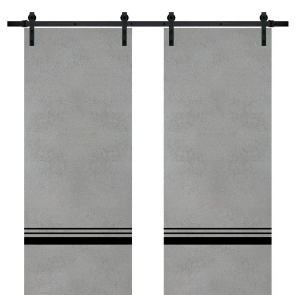 Sliding Double Barn Doors with Hardware | Planum 0012 Concrete | 13FT Rail Hangers Sturdy Set | Modern Solid Panel Interior Hall Bedroom Bathroom Door
