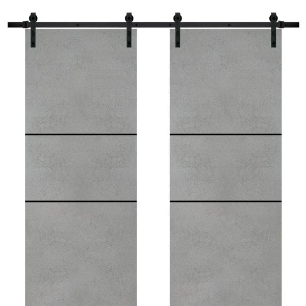 Sliding Double Barn Doors with Hardware | Planum 0014 Concrete | 13FT Rail Hangers Sturdy Set | Modern Solid Panel Interior Hall Bedroom Bathroom Door