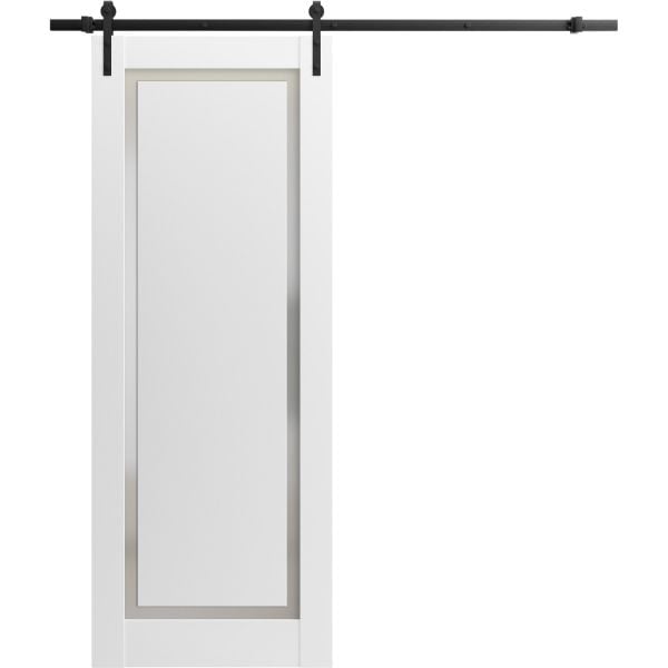 Sliding Barn Door with Hardware | Planum 0888 Painted White with Frosted Glass | 6.6FT Rail Hangers Sturdy Set | Modern Solid Panel Interior Doors