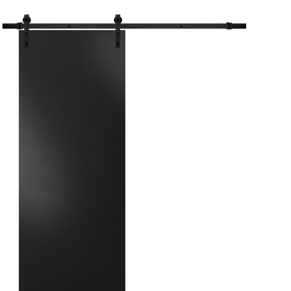 Sturdy Barn Door with Hardware | Planum 0010 Black Matte | 6.6FT Rail Hangers Heavy Set | Modern Solid Panel Interior Doors -18" x 80"-Black Rail
