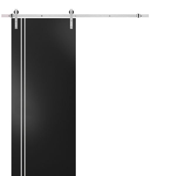 Sturdy Barn Door with Hardware | Planum 0310 Black Matte | 6.6FT Stainless Steel Rail Hangers Heavy Set | Modern Solid Panel Interior Doors