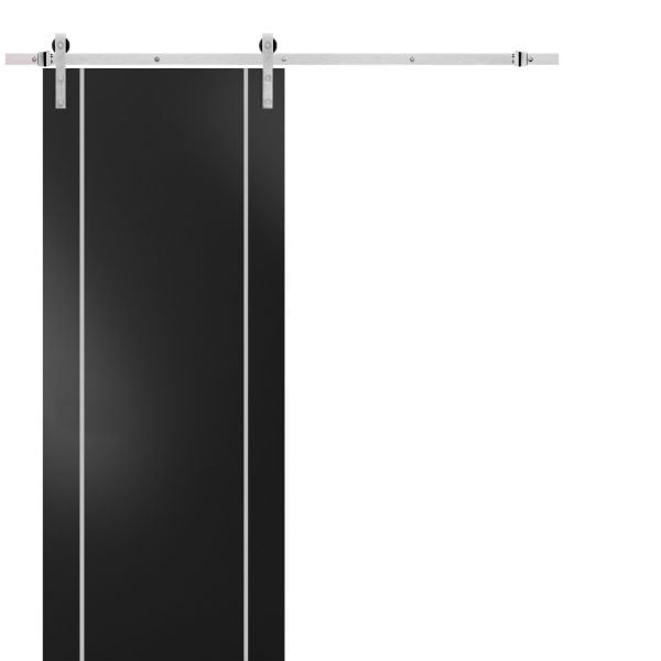 Sturdy Barn Door with Hardware | Planum 0410 Black Matte | 6.6FT Stainless Steel Rail Hangers Heavy Set | Modern Solid Panel Interior Doors
