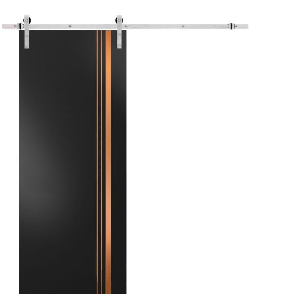 Sturdy Barn Door with Hardware | Planum 1010 Black Matte | 6.6FT Stainless Steel Rail Hangers Heavy Set | Modern Solid Panel Interior Doors