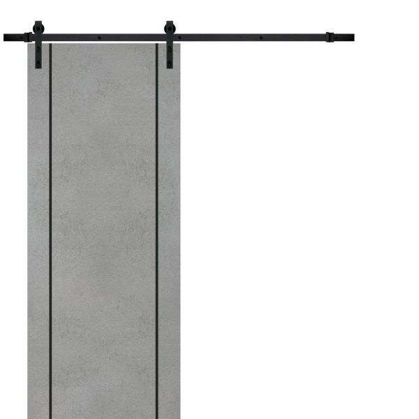 Sliding Barn Door with Hardware | Planum 0017 Concrete | 6.6FT Rail Hangers Sturdy Set | Modern Solid Panel Interior Doors-18" x 80"-Black Rail