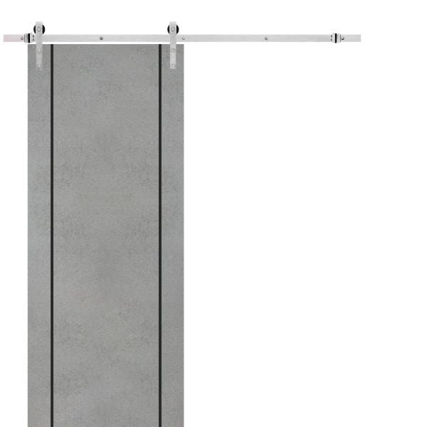 Sliding Barn Door with Stainless Steel 6.6ft Hardware | Planum 0017 Concrete | Rail Hangers Sturdy Silver Set | Modern Solid Panel Interior Doors-18" x 80"-Silver Rail