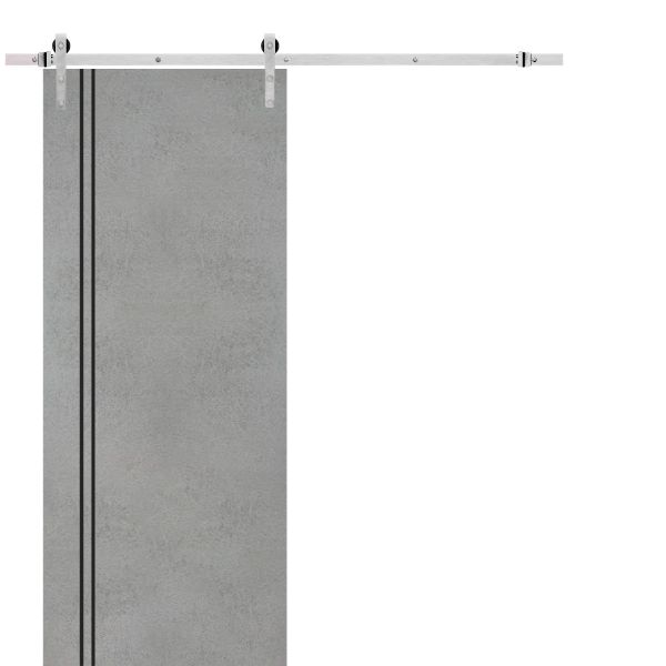 Sliding Barn Door with Stainless Steel 6.6ft Hardware | Planum 0016 Concrete | Rail Hangers Sturdy Silver Set | Modern Solid Panel Interior Doors