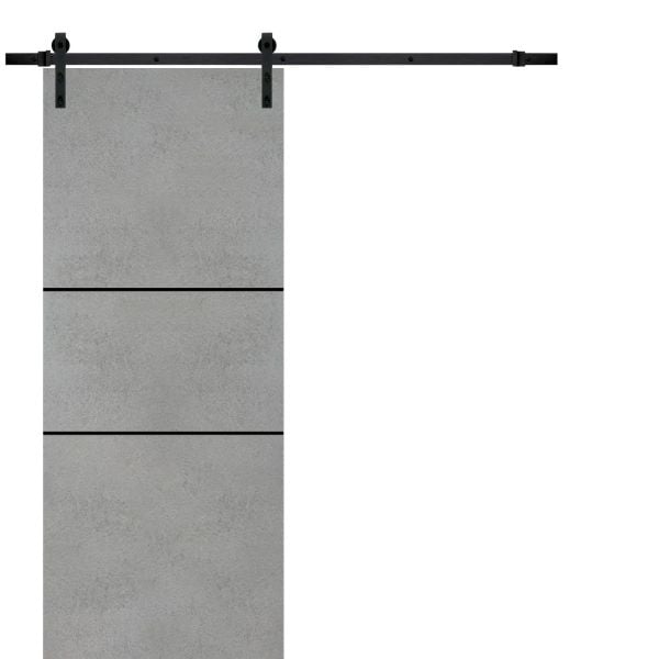 Sliding Barn Door with Hardware | Planum 0014 Concrete | 6.6FT Rail Hangers Sturdy Set | Modern Solid Panel Interior Doors