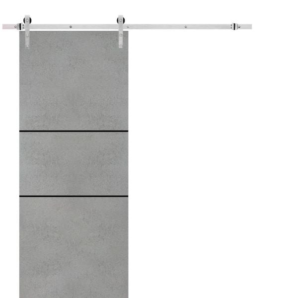 Sliding Barn Door with Stainless Steel 6.6ft Hardware | Planum 0014 Concrete | Rail Hangers Sturdy Silver Set | Modern Solid Panel Interior Doors