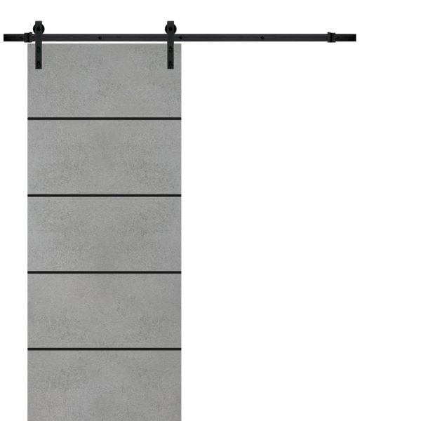 Sliding Barn Door with Hardware | Planum 0015 Concrete | 6.6FT Rail Hangers Sturdy Set | Modern Solid Panel Interior Doors-18" x 80"-Black Rail