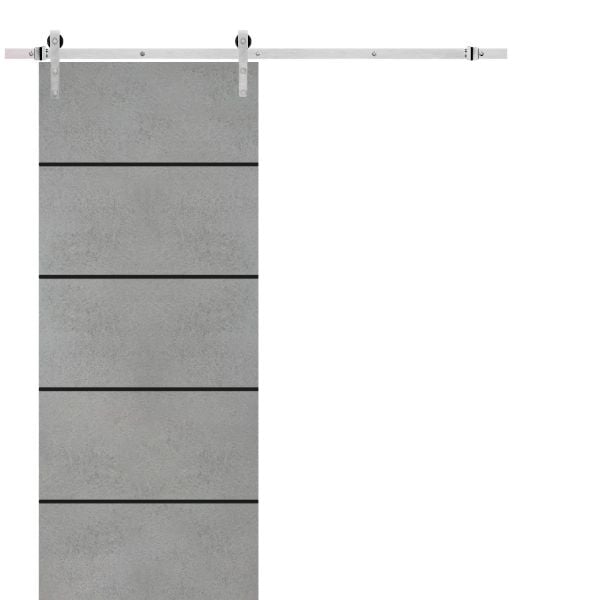 Sliding Barn Door with Stainless Steel 6.6ft Hardware | Planum 0015 Concrete | Rail Hangers Sturdy Silver Set | Modern Solid Panel Interior Doors