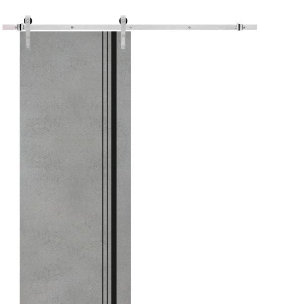 Sliding Barn Door with Stainless Steel 6.6ft Hardware | Planum 0011 Concrete | Rail Hangers Sturdy Silver Set | Modern Solid Panel Interior Doors