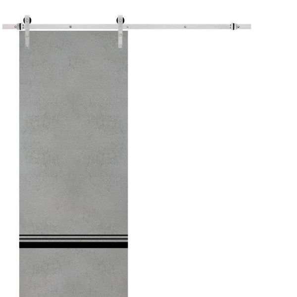 Sliding Barn Door with Stainless Steel 6.6ft Hardware | Planum 0012 Concrete | Rail Hangers Sturdy Silver Set | Modern Solid Panel Interior Doors