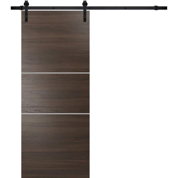 Sturdy Barn Door with Hardware | Planum 0110 Chocolate Ash | 6.6FT Rail Hangers Heavy Set | Modern Solid Panel Interior Doors