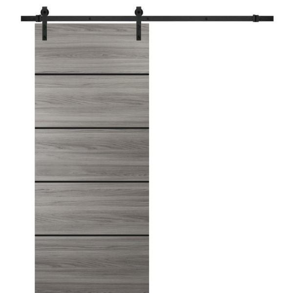 Sturdy Barn Door with Hardware | Planum 0015 Ginger Ash | 6.6FT Rail Hangers Heavy Set | Modern Solid Panel Interior Doors