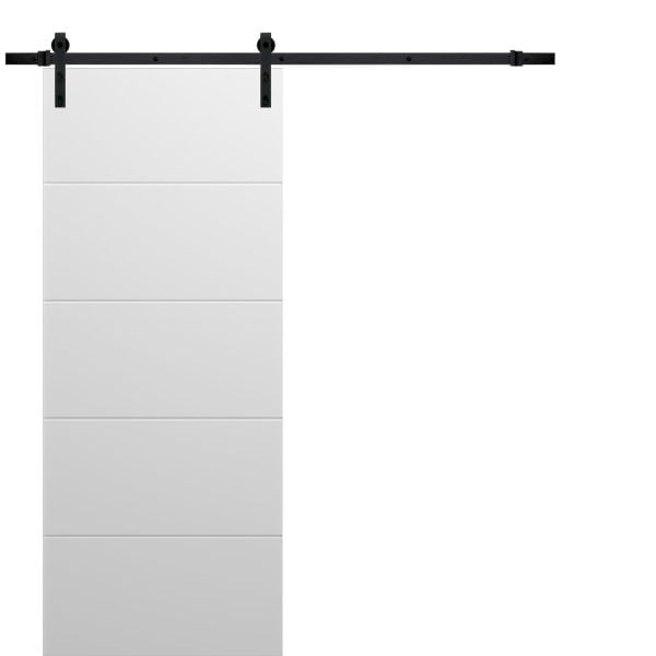 Sliding Barn Door with Hardware | Planum 0770 Painted White Matte | 6.6FT Rail Hangers Sturdy Set | Modern Solid Panel Interior Doors-18" x 80"-Black Rail