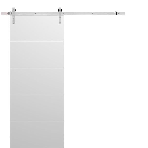 Sliding Barn Door with Stainless Steel 6.6ft Hardware | Planum 0770 Painted White Matte | Rail Hangers Sturdy Silver Set | Modern Solid Panel Interior Doors