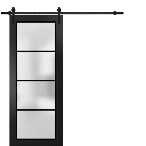 Sturdy Barn Door Frosted Tempered Glass | Planum 2132 Matte Black with Frosted Glass | 6.6FT Black Rail Hangers Heavy Hardware Set | Modern Solid Panel Interior Doors