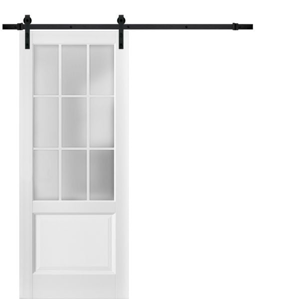 Sturdy Barn Door | Felicia 3309 White Silk with Frosted Glass | 6.6FT Rail Hangers Heavy Hardware Set | Solid Panel Interior Doors