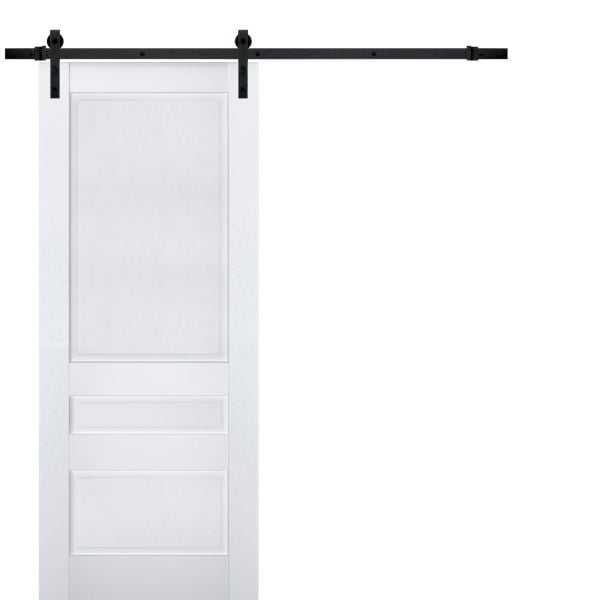 Sturdy Barn Door | Veregio 7411 White Silk | 6.6FT Rail Hangers Heavy Hardware Set | Solid Panel Interior Doors