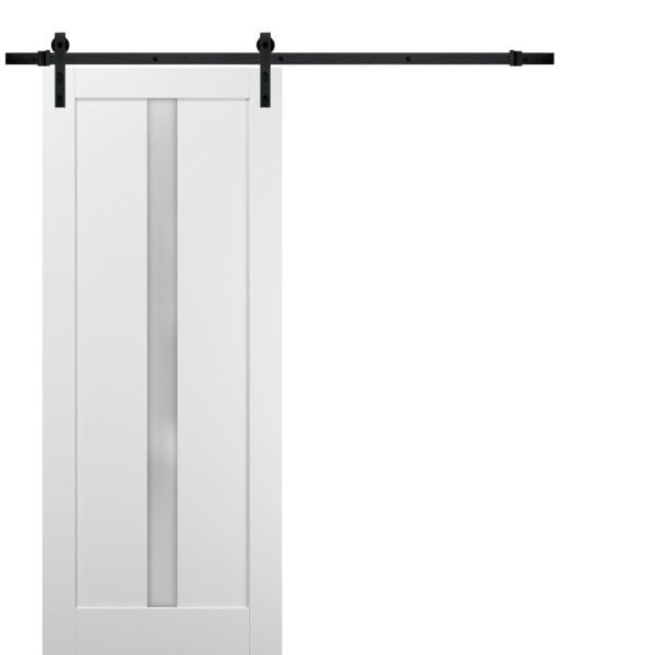 Sliding Barn Door with 6.6ft Hardware | Quadro 4112 White Silk with Frosted Opaque Glass | Rail Hangers Sturdy Silver Set | Lite Wooden Solid Panel Interior Doors-18" x 80"-Black Rail