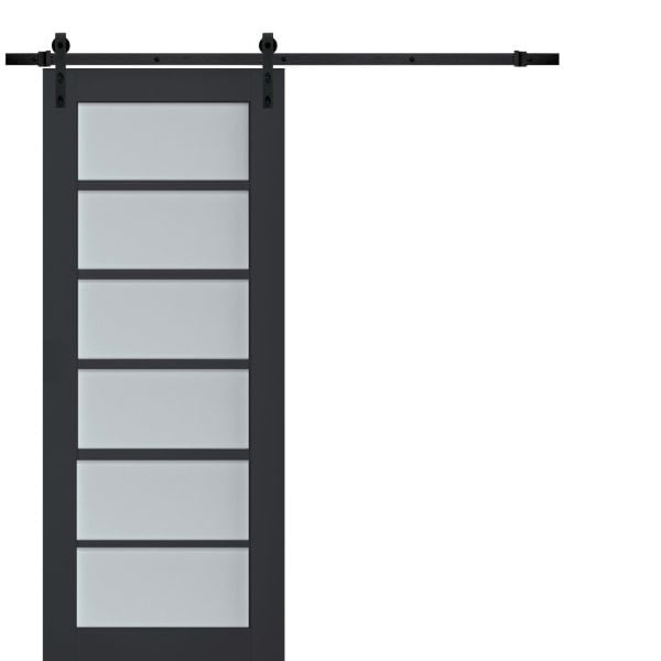 Sturdy Barn Door Frosted Glass | Veregio 7602 Antracite | 6.6FT Rail Hangers Heavy Hardware Set | Solid Panel Interior Doors