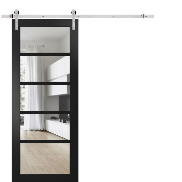 Sturdy Barn Door | Quadro 4522 Matte Black with Clear Glass | 6.6FT Rail Hangers Heavy Hardware Set | Solid Panel Interior Doors-24" x 96"