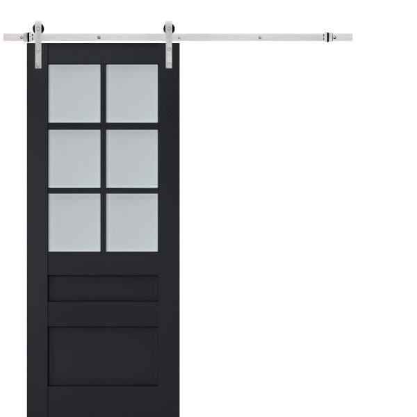 Sturdy Barn Door Frosted Glass | Veregio 7339 Antracite | 6.6FT Silver Rail Hangers Heavy Hardware Set | Solid Panel Interior Doors