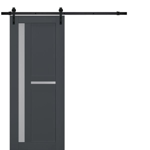 Sturdy Barn Door Frosted Glass | Veregio 7288 Antracite | 6.6FT Rail Hangers Heavy Hardware Set | Solid Panel Interior Doors-18" x 80"-Black Rail