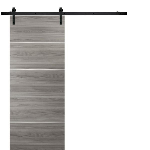 Sliding Barn Door with Hardware | Planum 0020 Ginger Ash | 6.6FT Rail Hangers Sturdy Set | Modern Solid Panel Interior Doors-18" x 80"-Black Rail