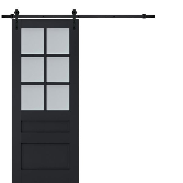 Sturdy Barn Door | Veregio 7339 Antracite with Frosted Glass | 6.6FT Rail Hangers Heavy Hardware Set | Solid Panel Interior Doors