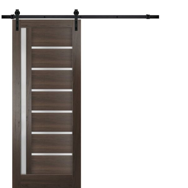 Sturdy Barn Door | Quadro 4088 Chocolate Ash with Frosted Glass | 6.6FT Rail Hangers Heavy Hardware Set | Solid Panel Interior Doors