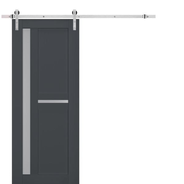 Sturdy Barn Door Frosted Glass | Veregio 7288 Antracite | 6.6FT Silver Rail Hangers Heavy Hardware Set | Solid Panel Interior Doors