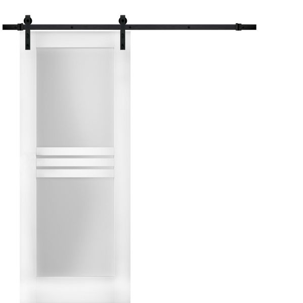 Modern Barn Door Opaque Glass 4 Lites / Mela 7222 Matte White / 6.6FT Rail Track Heavy Hardware Set / Solid Panel Interior Doors