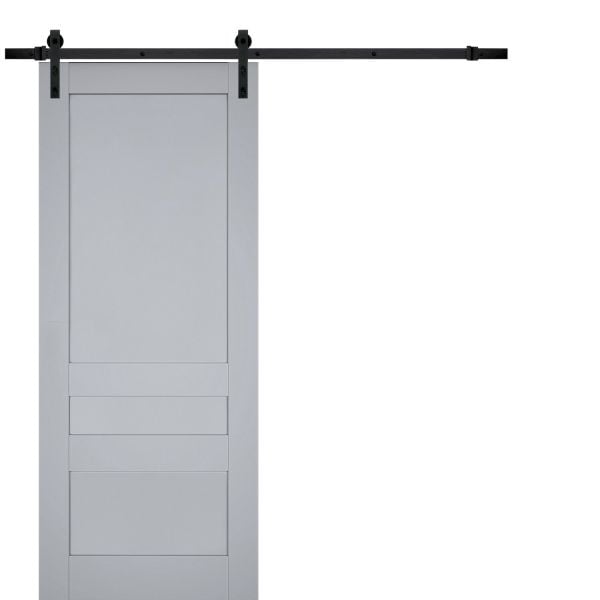 Sturdy Barn Door | Veregio 7411 Matte Grey | 6.6FT Rail Hangers Heavy Hardware Set | Solid Panel Interior Doors-18" x 80"-Black Rail