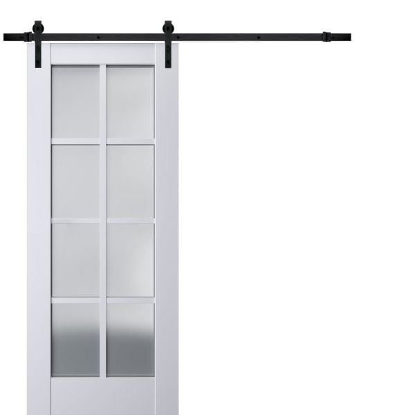 Sturdy Barn Door | Veregio 7412 White Silk with Frosted Glass | 6.6FT Rail Hangers Heavy Hardware Set | Solid Panel Interior Doors