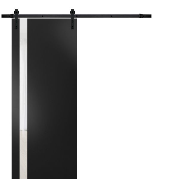 Sturdy Barn Door | Planum 0040 Matte Black with White Glass | 6.6FT Rail Hangers Heavy Hardware Set | Solid Panel Interior Doors