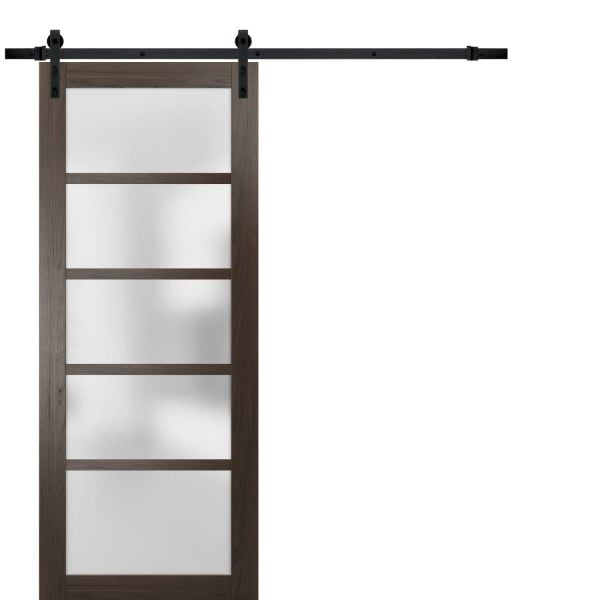 Sturdy Barn Door Frosted Glass | Quadro 4002 Chocolate Ash | 6.6FT Rail Hangers Heavy Hardware Set | Solid Panel Interior Doors