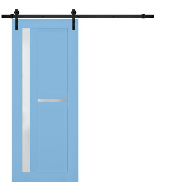 Sturdy Barn Door | Veregio 7288 Aquamarine with Frosted Glass | 6.6FT Rail Hangers Heavy Hardware Set | Solid Panel Interior Doors