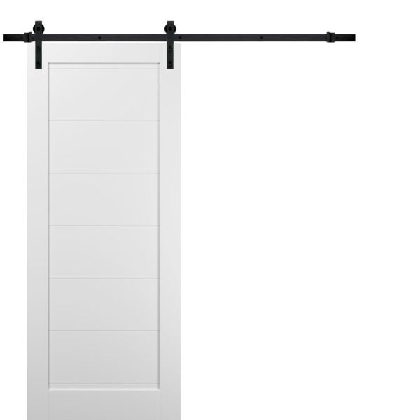 Sliding Barn Door with 6.6ft Hardware | Quadro 4115 White Silk | Rail Hangers Sturdy Silver Set | Wooden Solid Panel Interior Doors-18" x 80"-Black Rail