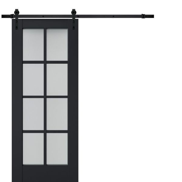 Sturdy Barn Door | Veregio 7412 Antracite with Frosted Glass | 6.6FT Rail Hangers Heavy Hardware Set | Solid Panel Interior Doors