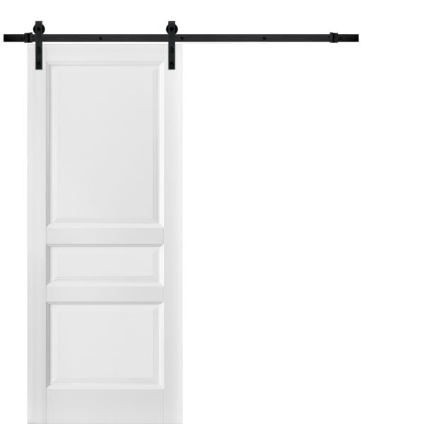 Sliding Barn Door with Hardware | Lucia 31 White Silk | 6.6FT Rail Hangers Sturdy Set | 3 Paneled Shaker Wooden Solid Panel Interior Doors