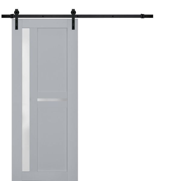 Sturdy Barn Door Frosted Glass | Veregio 7288 Matte Grey | 6.6FT Rail Hangers Heavy Hardware Set | Solid Panel Interior Doors-18" x 80"-Black Rail