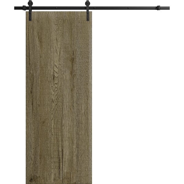 Modern Barn Door 24 x 84 inches | BASIC 3001 Antique Oak | 6.6FT Rail Track Heavy Hardware Set | Solid Panel Interior Doors