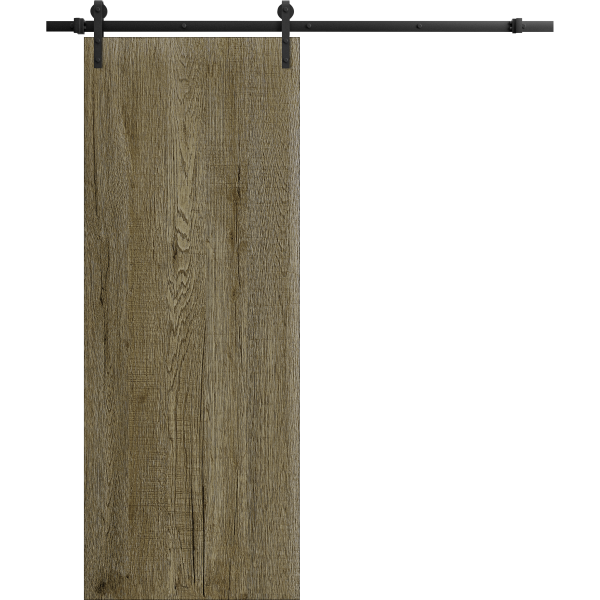 Modern Barn Door 28 x 84 inches | BASIC 3001 Antique Oak | 6.6FT Rail Track Heavy Hardware Set | Solid Panel Interior Doors