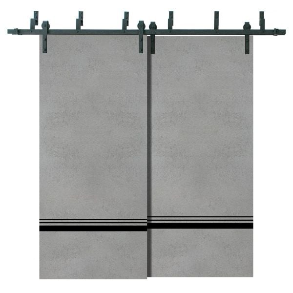Barn Bypass Doors with 6.6ft Hardware | Planum 0012 Concrete | Sturdy Heavy Duty Rails Kit Steel Set | Double Sliding Door