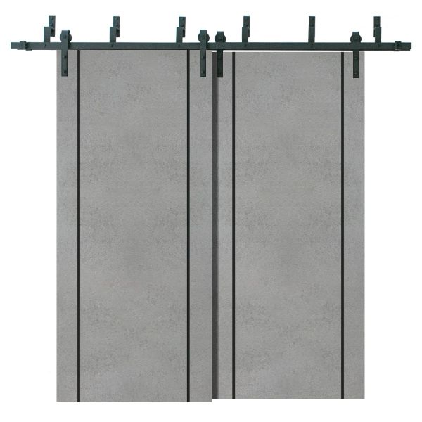 Barn Bypass Doors with 6.6ft Hardware | Planum 0017 Concrete | Sturdy Heavy Duty Rails Kit Steel Set | Double Sliding Door-36" x 80" (2* 18x80)