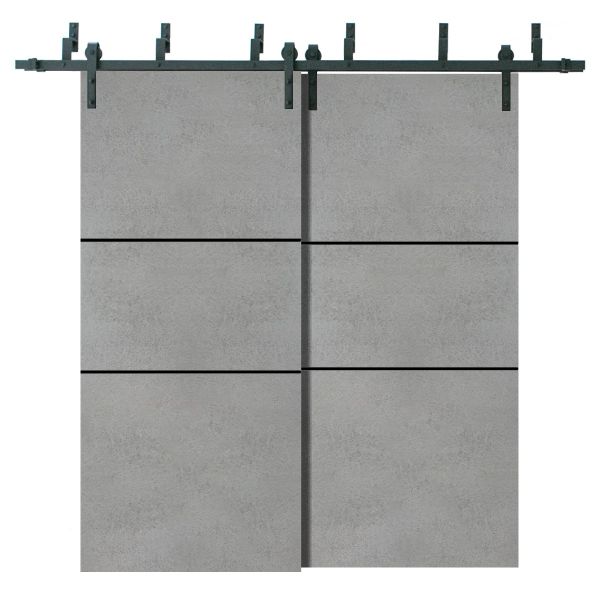 Barn Bypass Doors with 6.6ft Hardware | Planum 0014 Concrete | Sturdy Heavy Duty Rails Kit Steel Set | Double Sliding Door