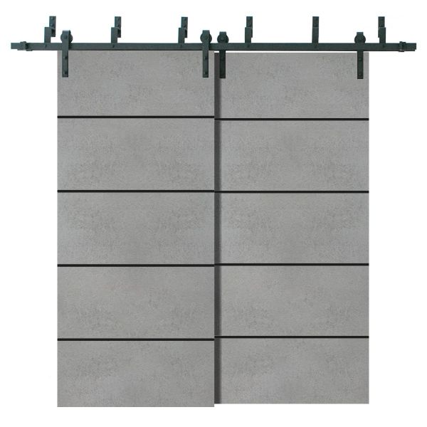 Barn Bypass Doors with 6.6ft Hardware | Planum 0015 Concrete | Sturdy Heavy Duty Rails Kit Steel Set | Double Sliding Door