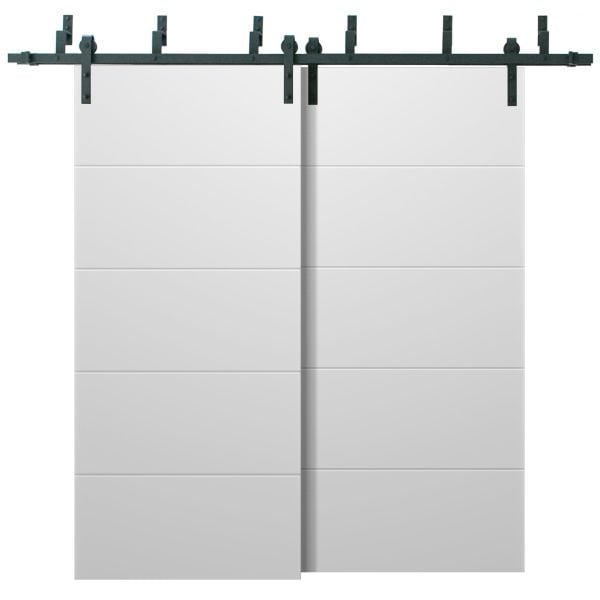Barn Bypass Doors with 6.6ft Hardware | Planum 0770 Painted White Matte | Sturdy Heavy Duty Rails Kit Steel Set | Double Sliding Door