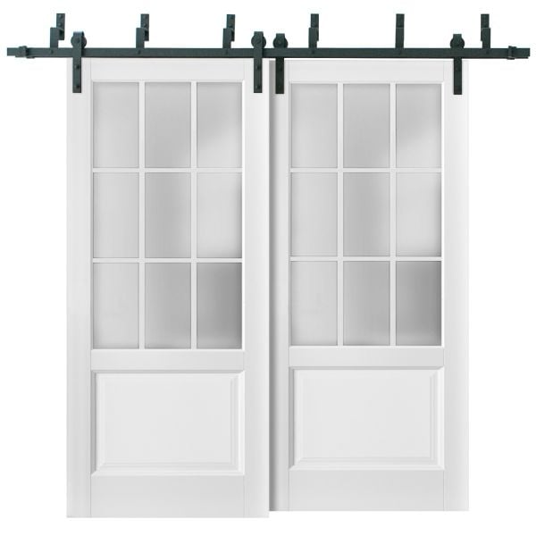 Sliding Closet Barn Bypass Doors | Felicia 3309 White Silk with Frosted Glass | Sturdy 6.6ft Rails Hardware Set | Wood Solid Bedroom Wardrobe Doors 